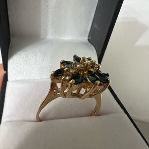 14 K Sapphire  & diamond Ring. Size 7